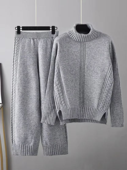 Scarlett™ - Stilvolles Set aus hochgeschlossenem Pullover-Strickpullover und lockerer Hose