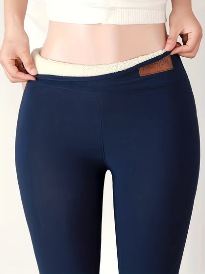 Winter-Thermo-Leggings, lässige, solide, dehnbare Leggings, Damenbekleidung