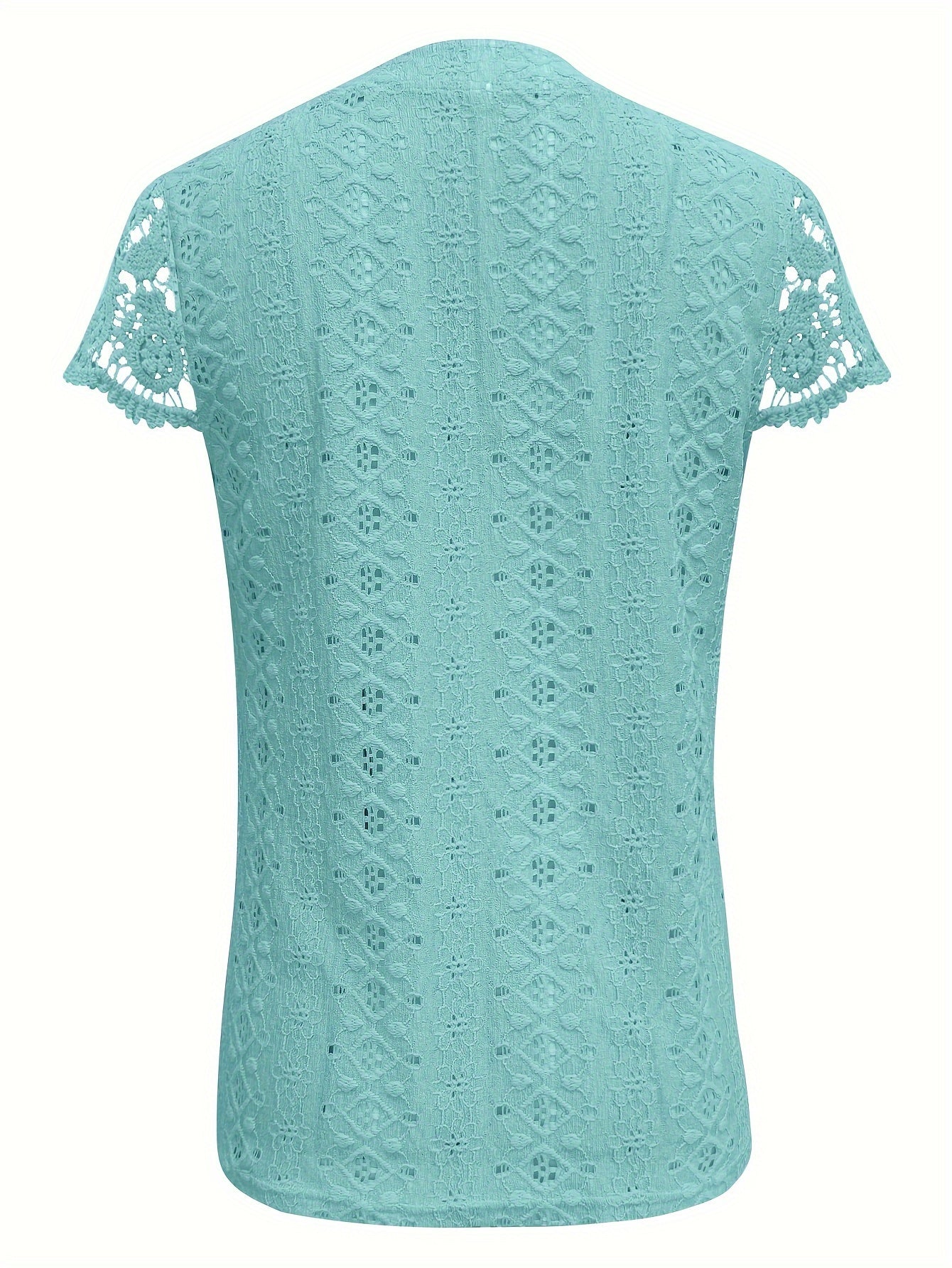 Women's V-Neck Lace Button-Detail T-Shirt, Short Sleeve, Casual Summer Top.