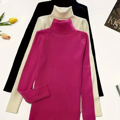 Turtleneck 3-Pack Sweaters - Casual Solid Color Long Sleeve for Fall & Winter