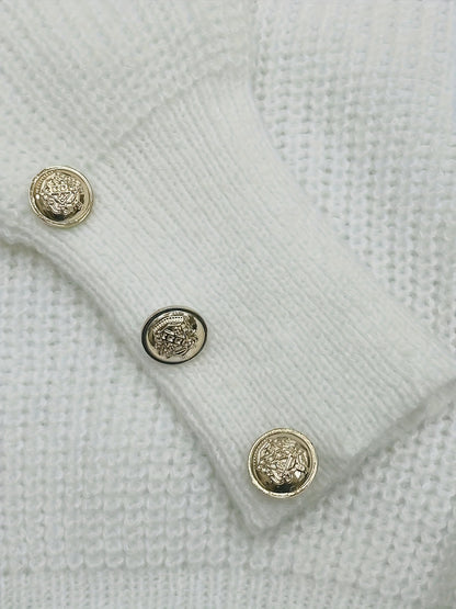 V-Neck Women's Sweater, Button Detail, Knit Polyester, Fall/Winter