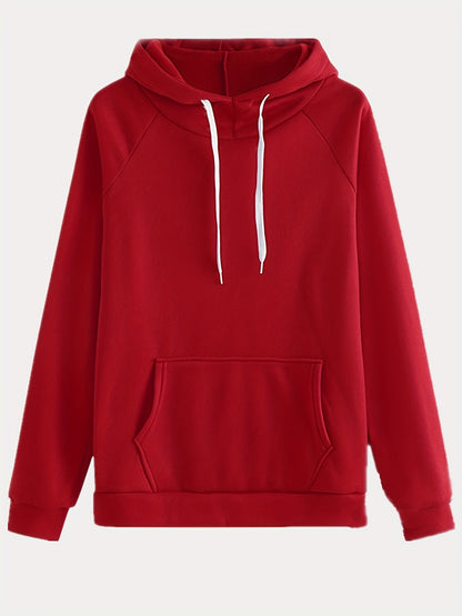Solid Two-piece Set, Hoodie & Drawstring Pants