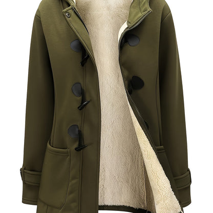 Women's Fashion Jacket Duffel Button Coat Hooded Winter Warm Jacket Sweatshirt