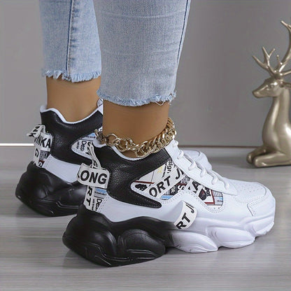 Women's Colorblock High-Top Sneakers, Lace-Up Breathable Platform Trainers