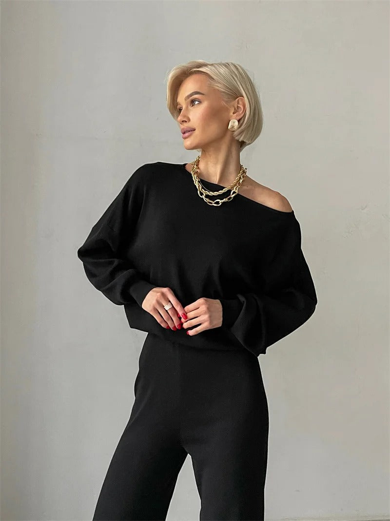 Ellie™ - Conjunto elegante de malha monocromática de inverno