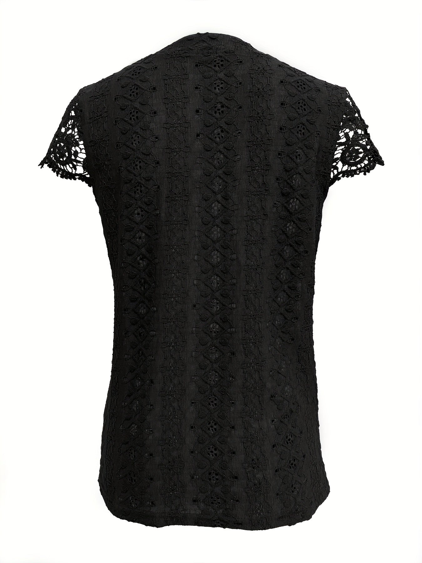 Women's V-Neck Lace Button-Detail T-Shirt, Short Sleeve, Casual Summer Top.