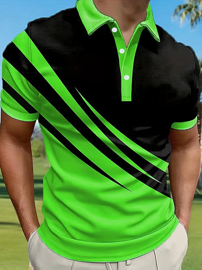 Casual Men's Color Block Short Sleeve Lapel Shirt – Summer Outdoor, Golf & Tennis