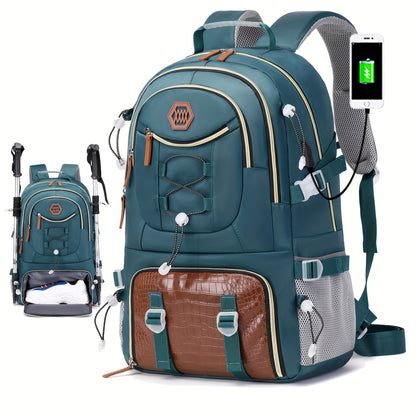 Uma mochila de viagem de grande capacidade para homens, mochila de acampamento para caminhadas de 40 litros com compartimento para sapatos, mochila casual multifuncional, pode acomodar uma mochila para laptop de 17,3 polegadas.