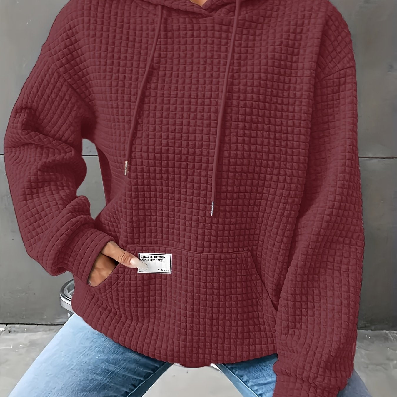 Cozy Waffle Knit Hoodie, Women's Long Sleeve Pullover for Fall/Winter.