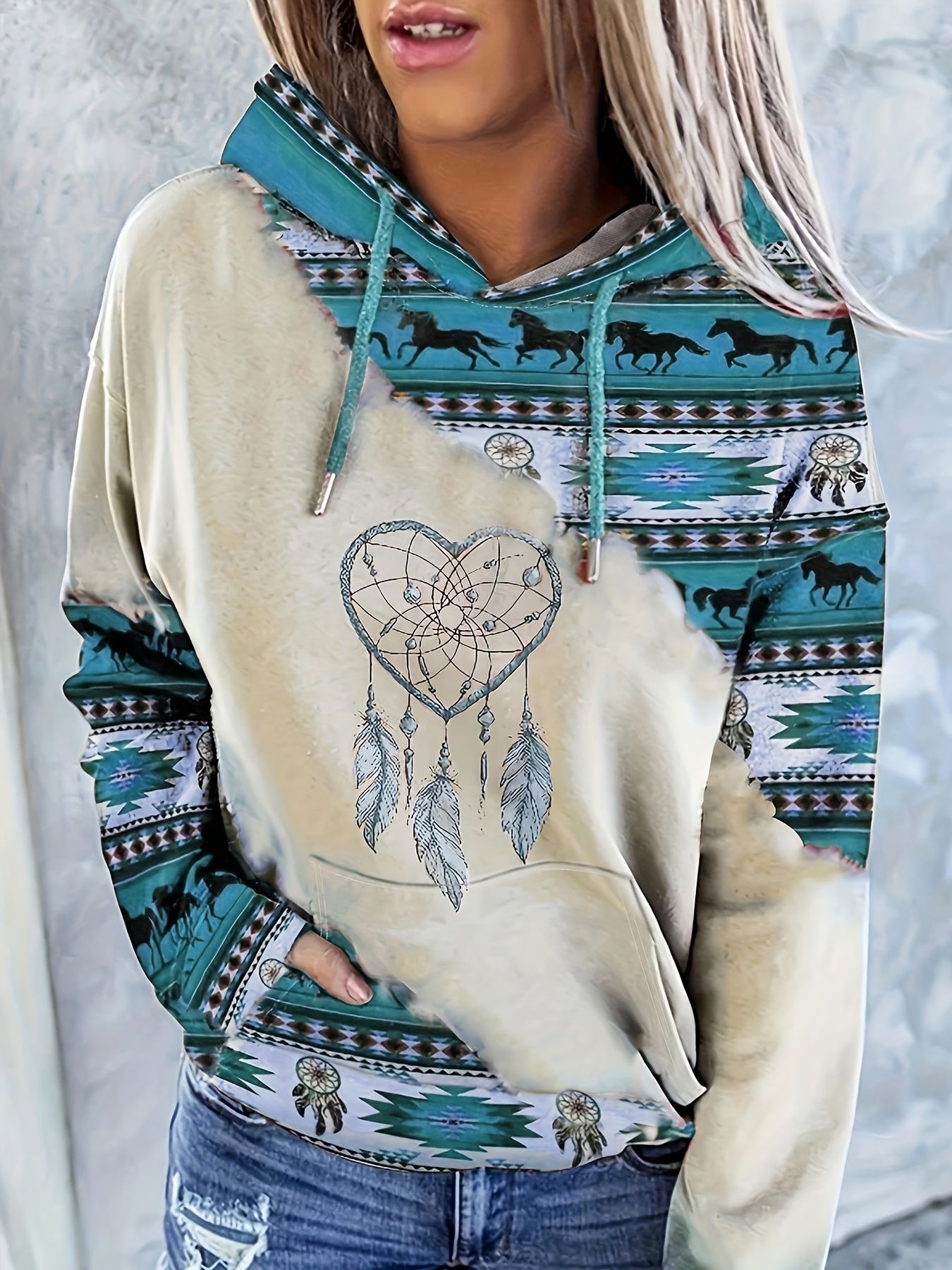 Bohemian Dreamcatcher Hoodie, Round Neck, All Seasons.