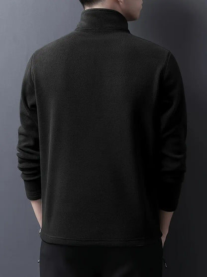 Camisa Henley de lã masculina de outono e inverno - Pulôver com gola alta e meio zíper - Perfeito para clima frio e atividades ao ar livre