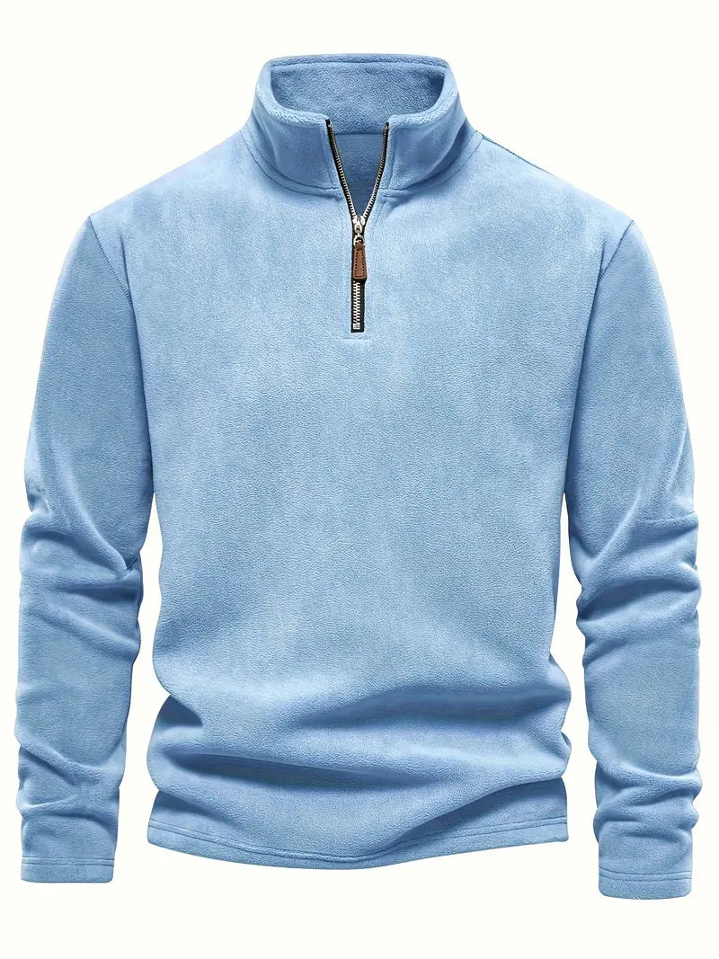 Camisa Henley de lã masculina de outono e inverno - Pulôver com gola alta e meio zíper - Perfeito para clima frio e atividades ao ar livre
