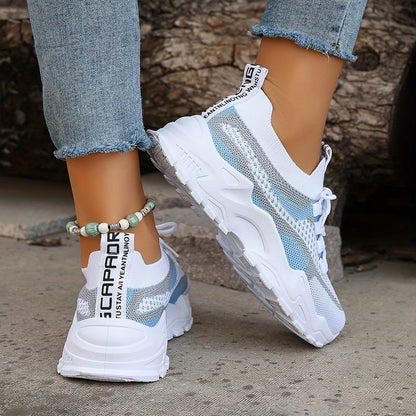 Women's Colorblock Knit Sneakers, Breathable Low Top Running Shoes (Plus Size)