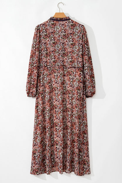 Floral Print V Neck Midi Dress