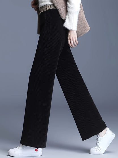 Fleecegefütterte Cordhose mit weitem Bein – Hohe Taille, lässiger gerader Schnitt, Übergröße