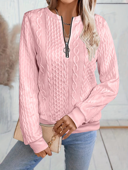 Textured Zipper Sweatshirt, Casual Long Sleeve for Fall & Winter.
