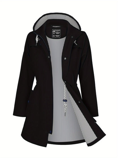 Women'S Lightweight Waterproof Rain Jacket with Hood - Casual Long Sleeve Windbreaker, Lightweight Trench Coat for Outdoor Use, Hooded Windbreaker