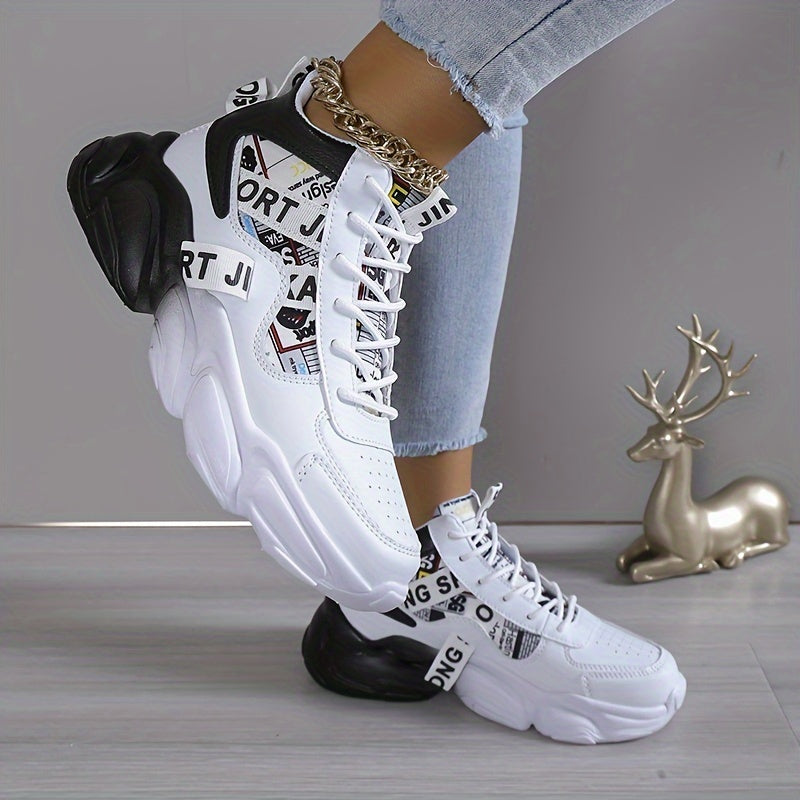 Women's Colorblock High-Top Sneakers, Lace-Up Breathable Platform Trainers