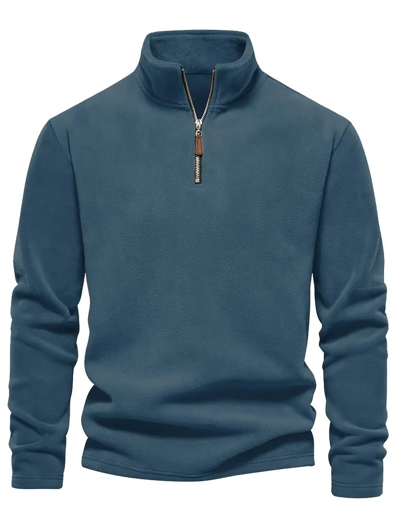 Camisa Henley de lã masculina de outono e inverno - Pulôver com gola alta e meio zíper - Perfeito para clima frio e atividades ao ar livre