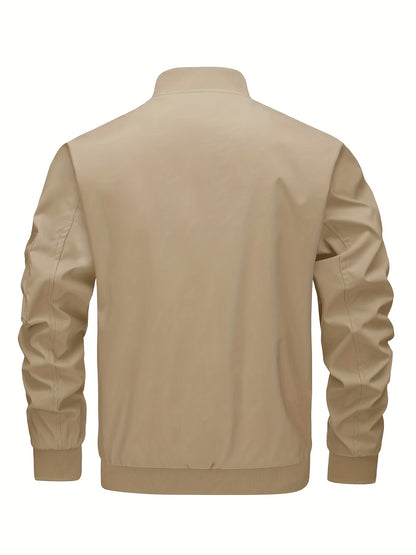 Jaqueta bomber casual masculina, corta-vento leve com bolsos