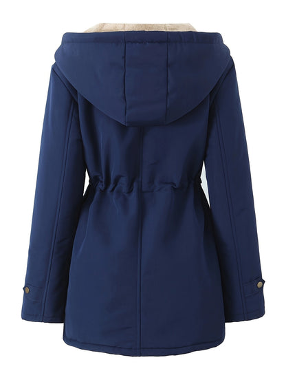 Women's Hooded Midi Coat, Padded, Drawstring Detail