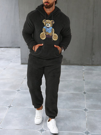 Men's Fleece Hoodie & Sweatpants Set, Casual Fall/Winter Outfit