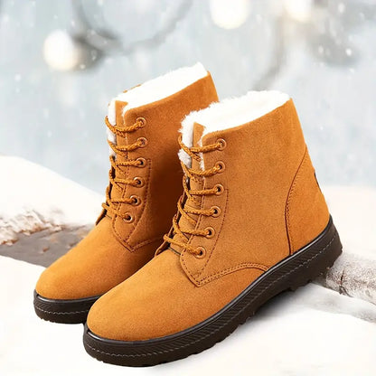 Damen-Stiefeletten mit Kunstfellfutter und Schnürung – warm, runde Zehenpartie