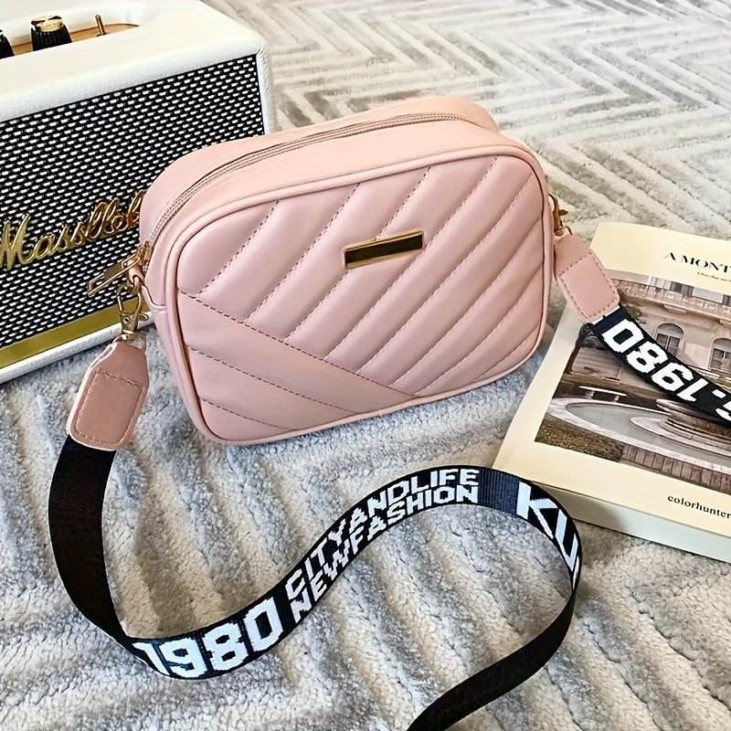 Bolsa tiracolo acolchoada feminina - couro sintético, alça ajustável
