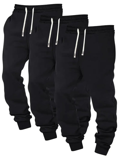 3pcs Men's Joggers - Solid Color, Drawstring Waist, Casual Athletic Sweatpants