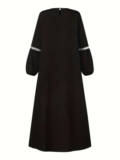 Elegant Green Sequin Abaya – Modest Long Sleeve Kaftan Dress
