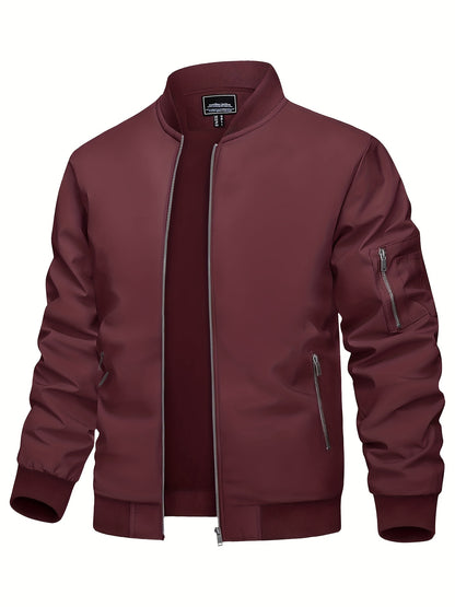 Jaqueta bomber casual masculina, corta-vento leve com bolsos