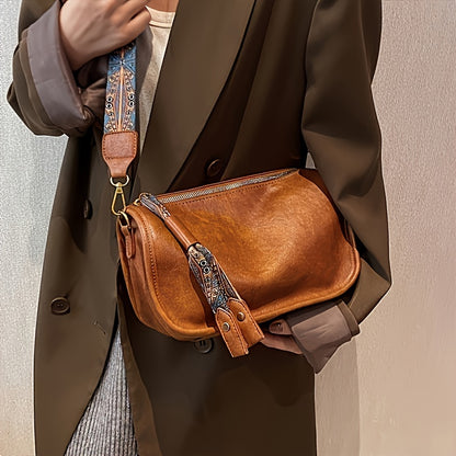 Bolsa tiracolo com zíper e estampa gráfica - estilosa, alça larga, grande capacidade