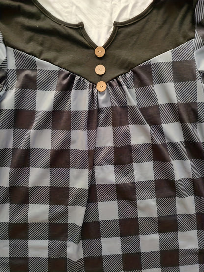 Camiseta xadrez com decote em V para mulheres, estilo boho, mangas compridas.