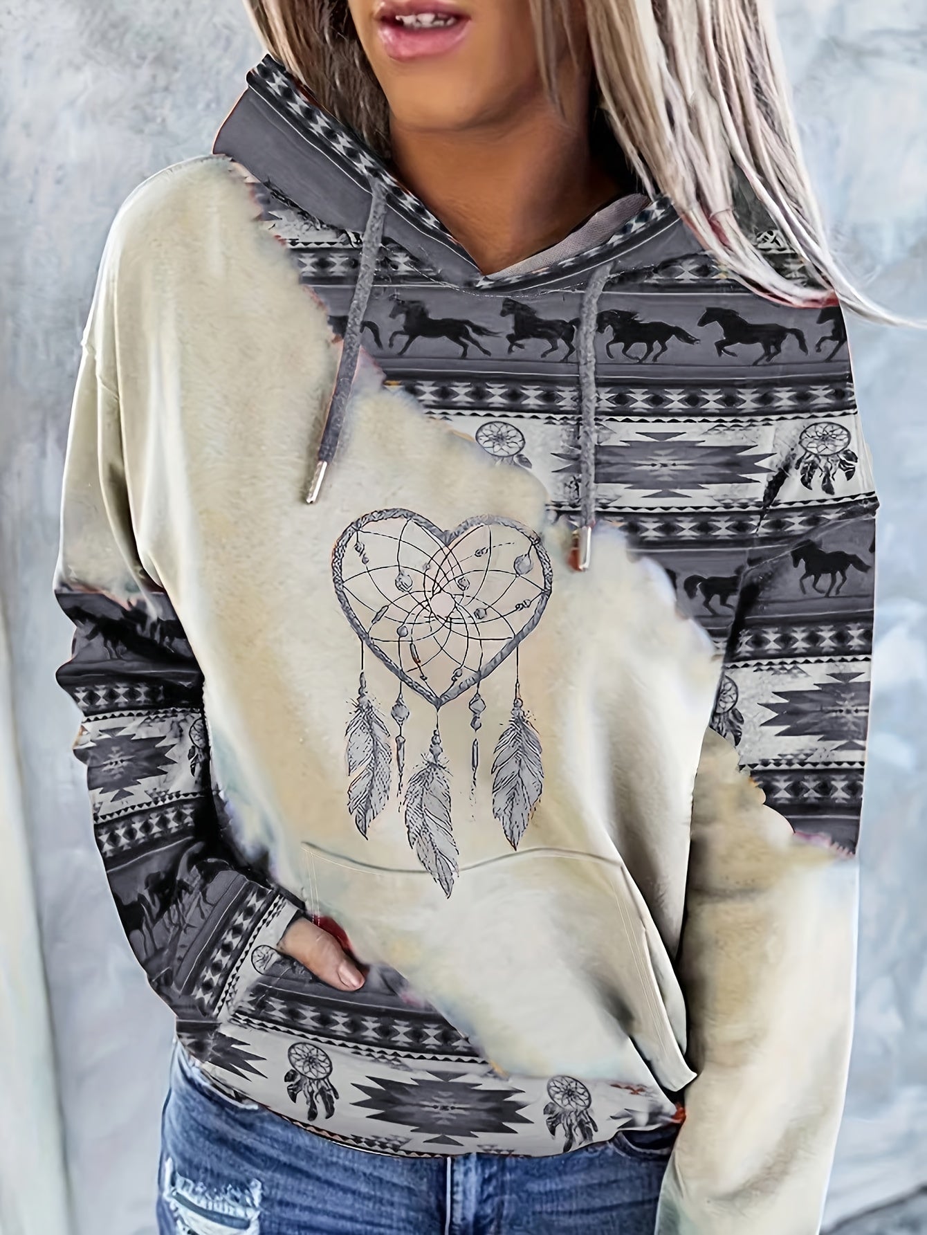 Bohemian Dreamcatcher Hoodie, Round Neck, All Seasons.
