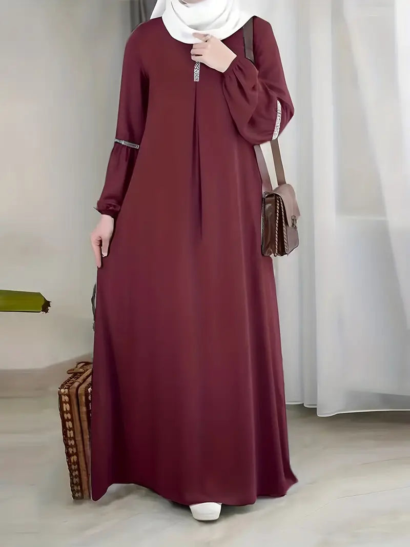 Elegant Green Sequin Abaya – Modest Long Sleeve Kaftan Dress