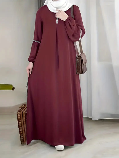 Elegant Green Sequin Abaya – Modest Long Sleeve Kaftan Dress