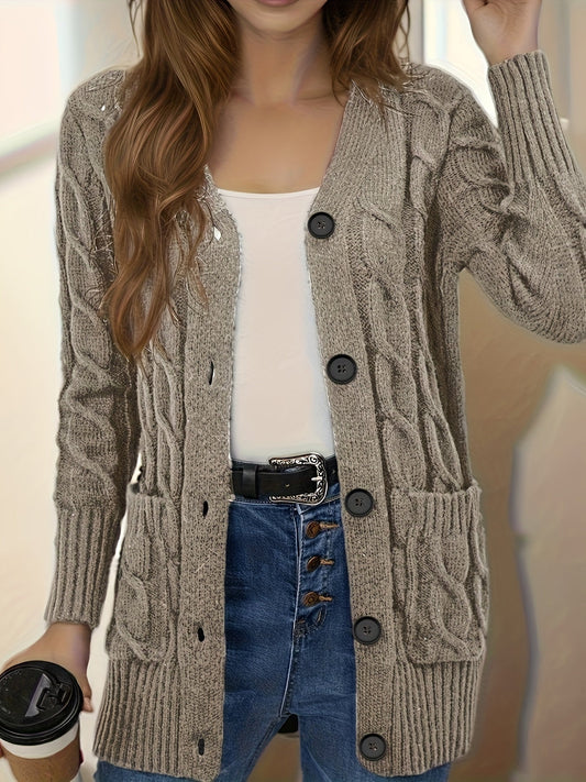 Autumn Women's V-Neck Cardigan - Cozy Knit with Button Detail