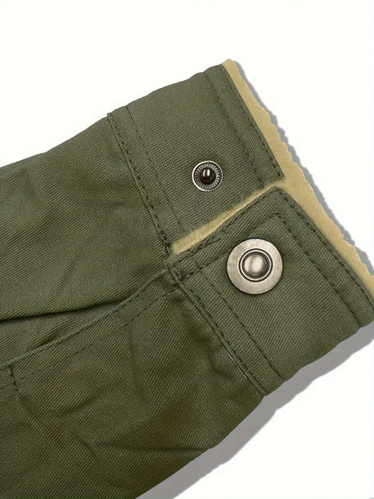 Jaqueta casual masculina de algodão com forro de lã, cor sólida, para todas as estações
