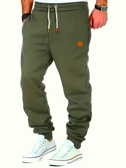 Calças de moletom masculinas com cordão, calças de moletom casuais com bolsos