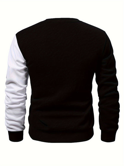 Color Block Casual Sweatshirt, Men's Crew Neck Fall/Winter Design
