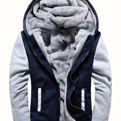 Casaco de lã quente com capuz masculino, casaco casual com blocos de cores para outono e inverno