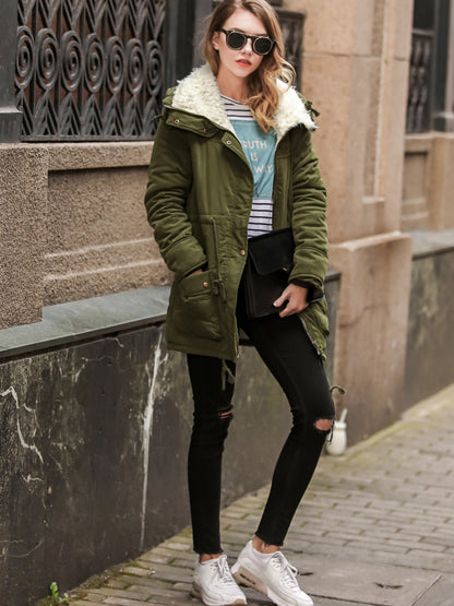 Women's Casual Midi Parka Coat, Drawstring, Winter Jacket with Pockets