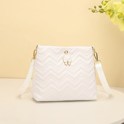 Wave Quilted Bucket Bag - Mini Crossbody, Trendy Shoulder Handbag