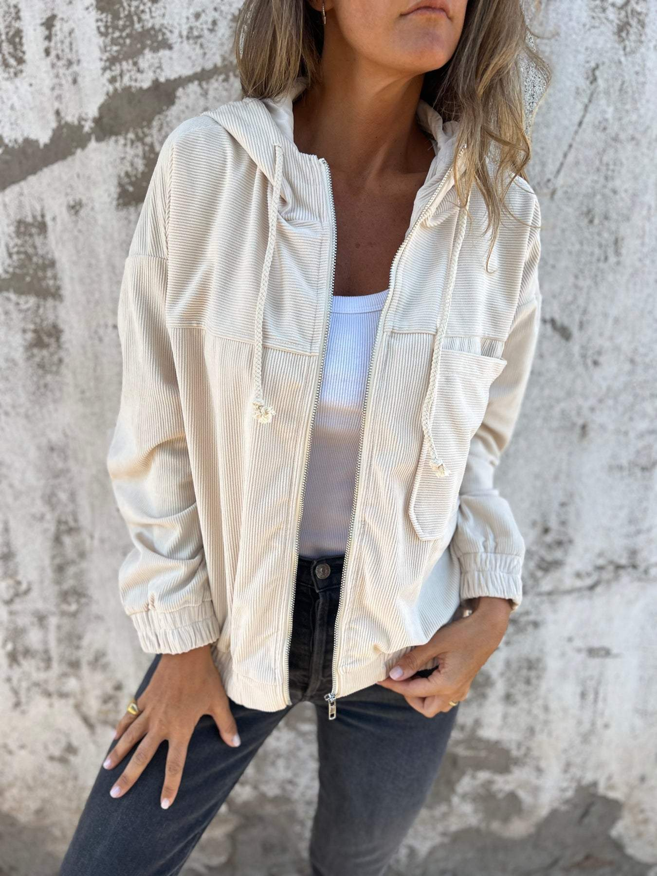 Grace™ - Jaqueta de veludo cotelê casual confortável com capuz e zíper
