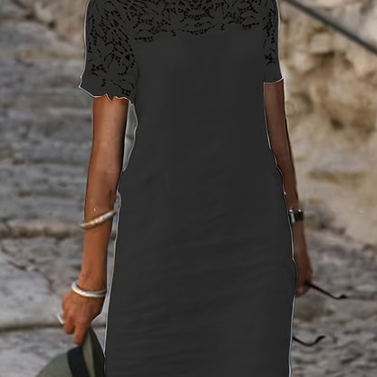 Kleid mit einfarbiger Spitze und Spleißtechnik, elegante Kurzarm, perfekt für Frühling und Herbst.