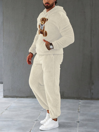 Men's Fleece Hoodie & Sweatpants Set, Casual Fall/Winter Outfit
