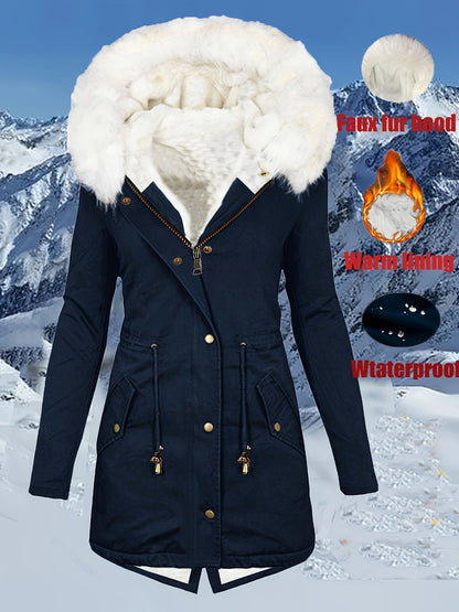 Women's Winter Parka Coat, Faux Fur Hood, Waterproof, Casual with Pockets