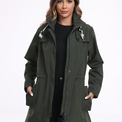 Rain Jacket Women'S Waterproof Hood Transition Jacket Long with Breathable Lining Trench Coat Windbreaker