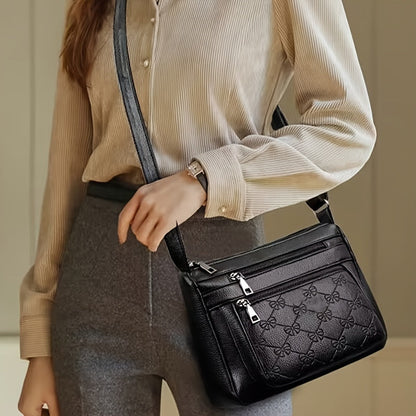 Bolsa acolchoada crossbody - couro sintético, cor sólida, enfeite de borla, fecho de zíper