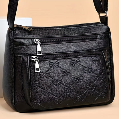 Bolsa acolchoada crossbody - couro sintético, cor sólida, enfeite de borla, fecho de zíper